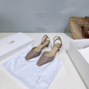 THE ROW 26S SQUARE TOE SLINGBACK HEELS 45MM IN MUTED TAUPE PINK CALFSKIN