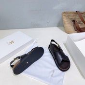 The Row - Buckle Black Calfskin Flat Sandal