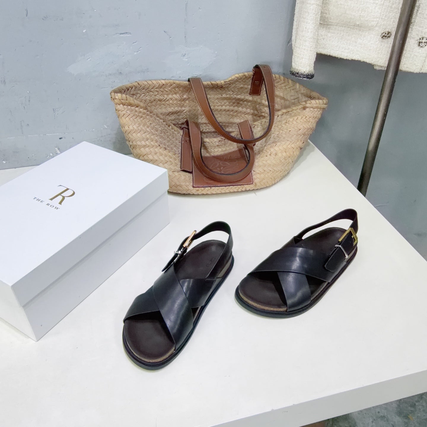 The Row - Buckle Black Calfskin Flat Sandal