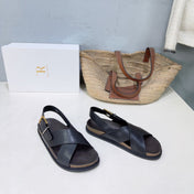 The Row - Buckle Black Calfskin Flat Sandal