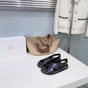 The Row - Buckle Black Calfskin Flat Sandal