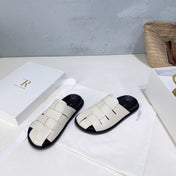 THE ROW 26S CAGE SLIDES IN IVORY WHITE SMOOTH CALFSKIN WITH BLACK FOOTBED
