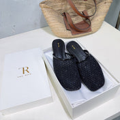 THE ROW 26S MULE FLATS IN BLACK MESH FABRIC