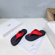 THE ROW 26S THONG SANDALS IN BLACK RUBBER  WITH RED STRAPS CALFSKIN