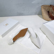 THE ROW 26S POINTED TOE MULE HEELS 35MM IN WHITE CALFSKIN