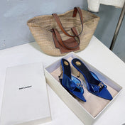 YSL 26S HIGH-HEEL SANDALS 75 MM IN NAVY BLUE LAMBSKIN AND TRANSPARENT STRAPS PVC