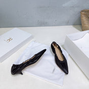 THE ROW 26S POINTED KITTEN HEEL PUMPS 35MM IN BLACK CALFSKIN