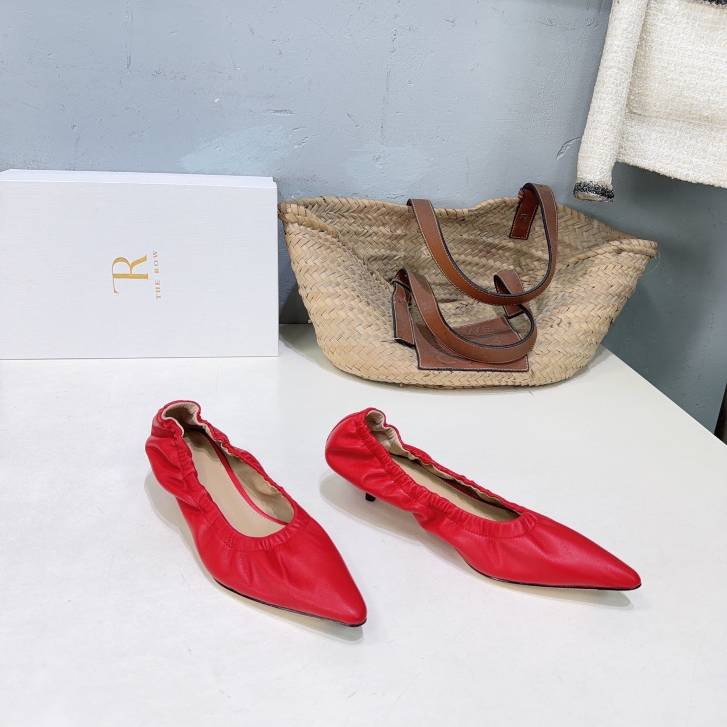 THE ROW 26S POINTED KITTEN HEEL PUMPS 35MM IN RED CALFSKIN