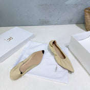 THE ROW 26S POINTED KITTEN HEEL PUMPS 35MM IN LIGHT BEIGE CALFSKIN