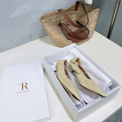 THE ROW 26S POINTED KITTEN HEEL PUMPS 35MM IN LIGHT BEIGE CALFSKIN