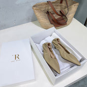 THE ROW 26S POINTED KITTEN HEEL PUMPS 35MM IN BEIGE CALFSKIN