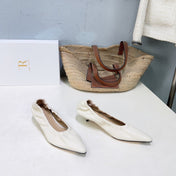 THE ROW 26S POINTED KITTEN HEEL PUMPS 35MM IN IVORY WHITE CALFSKIN