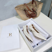 THE ROW 26S POINTED KITTEN HEEL PUMPS 35MM IN IVORY WHITE CALFSKIN