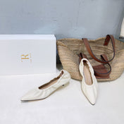 THE ROW 26S POINTED KITTEN HEEL PUMPS 35MM IN IVORY WHITE CALFSKIN