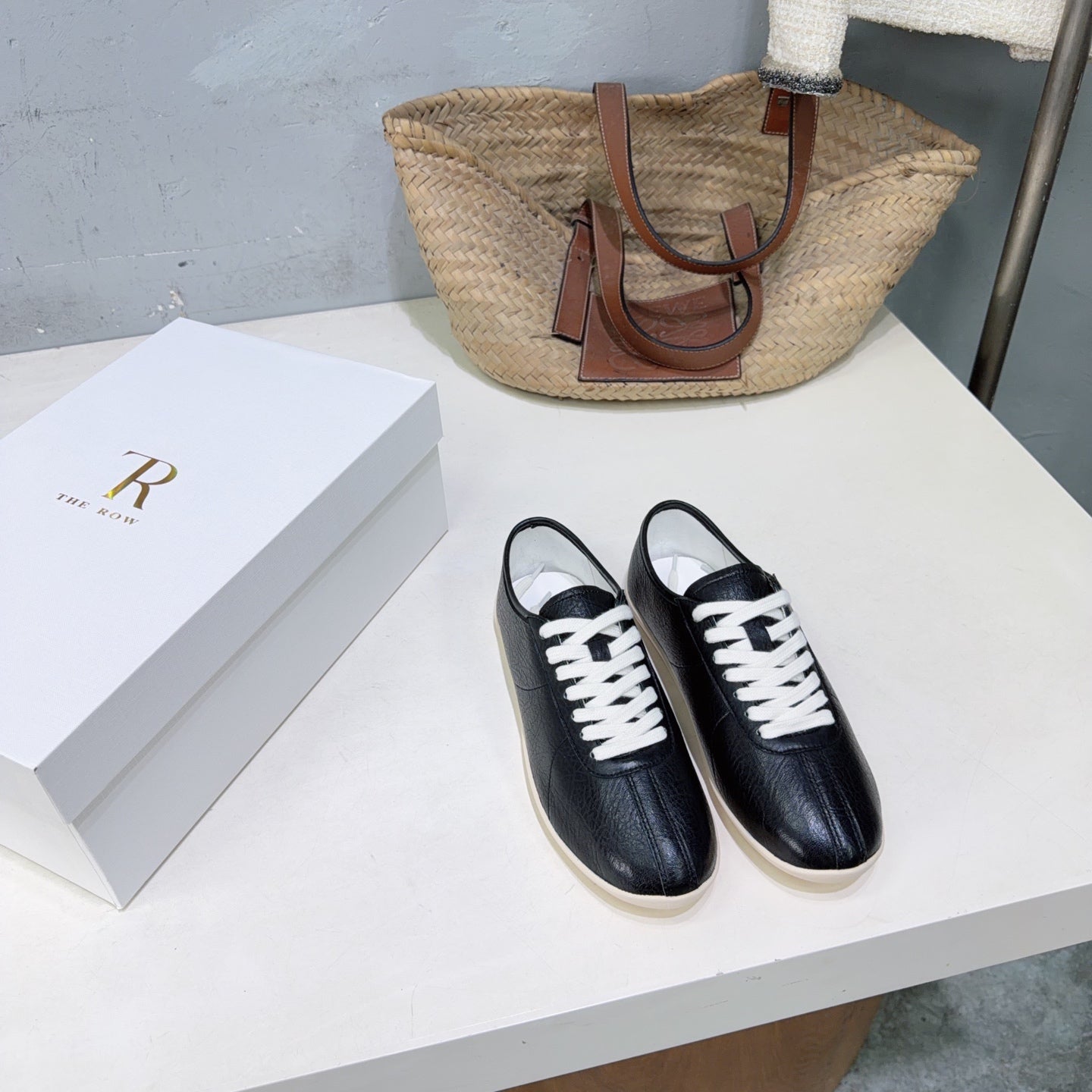 THE ROW 26S LACE-UP SNEAKERS IN BLACK GRAINED CALFSKIN