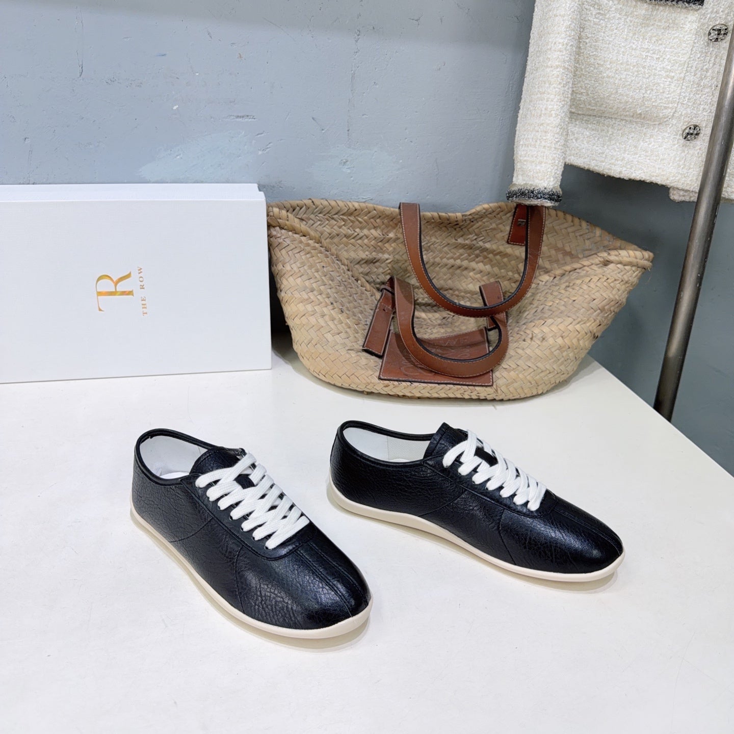 THE ROW 26S LACE-UP SNEAKERS IN BLACK GRAINED CALFSKIN