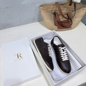 THE ROW 26S LACE-UP SNEAKERS IN DARK BROWN GRAINED CALFSKIN