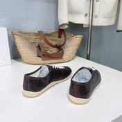 THE ROW 26S LACE-UP SNEAKERS IN DARK BROWN GRAINED CALFSKIN