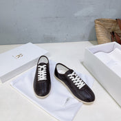 THE ROW 26S LACE-UP SNEAKERS IN DARK BROWN GRAINED CALFSKIN
