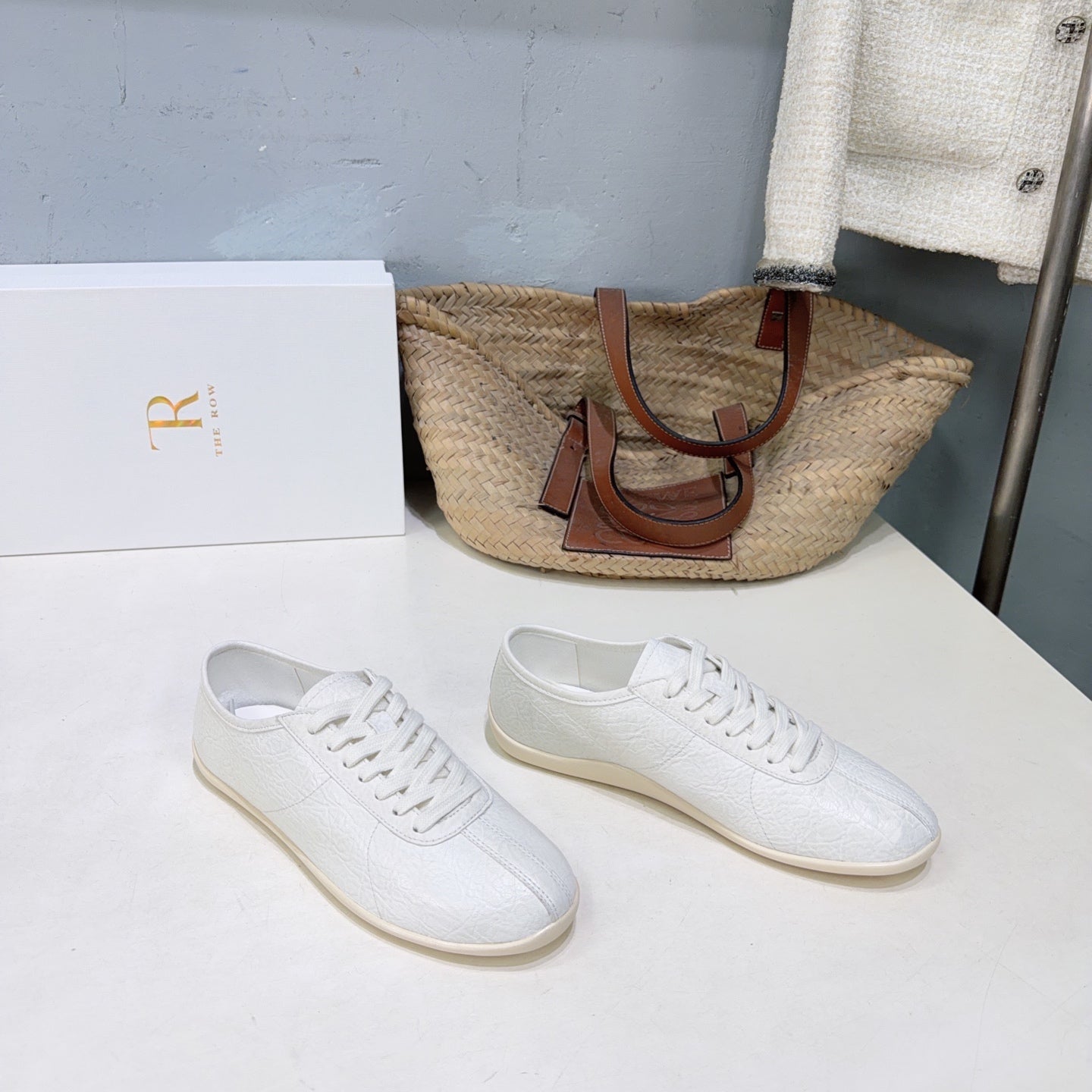 THE ROW 26S LACE-UP SNEAKERS IN WHITE GRAINED CALFSKIN