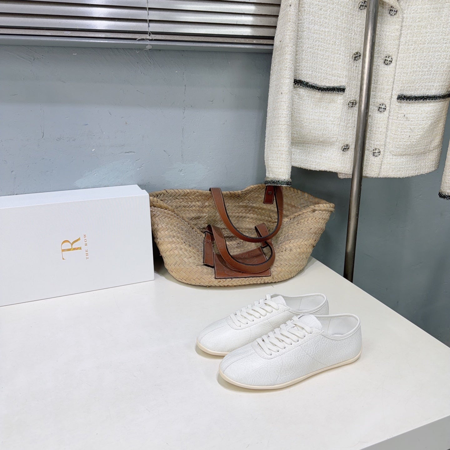 THE ROW 26S LACE-UP SNEAKERS IN WHITE GRAINED CALFSKIN