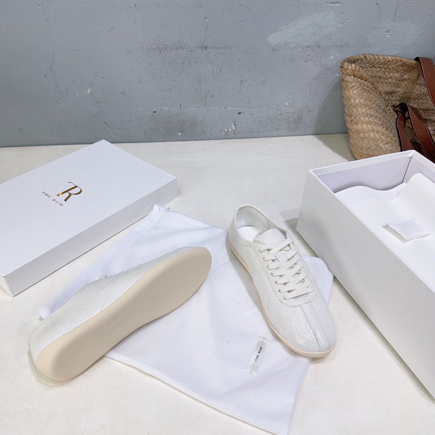 THE ROW 26S LACE-UP SNEAKERS IN WHITE GRAINED CALFSKIN