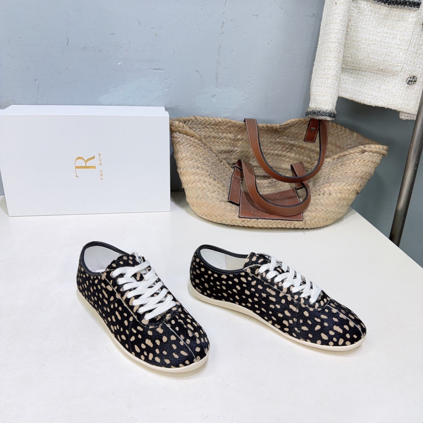 THE ROW 26S LACE-UP SNEAKERS IN BLACK LEOPARD CALF HAIR