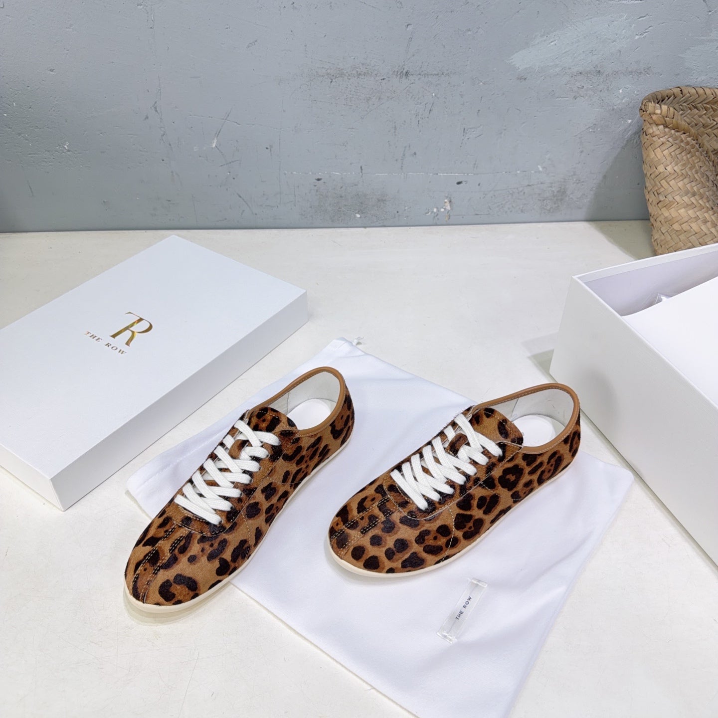 THE ROW 26S LACE-UP SNEAKERS IN BROWN LEOPARD CALF HAIR