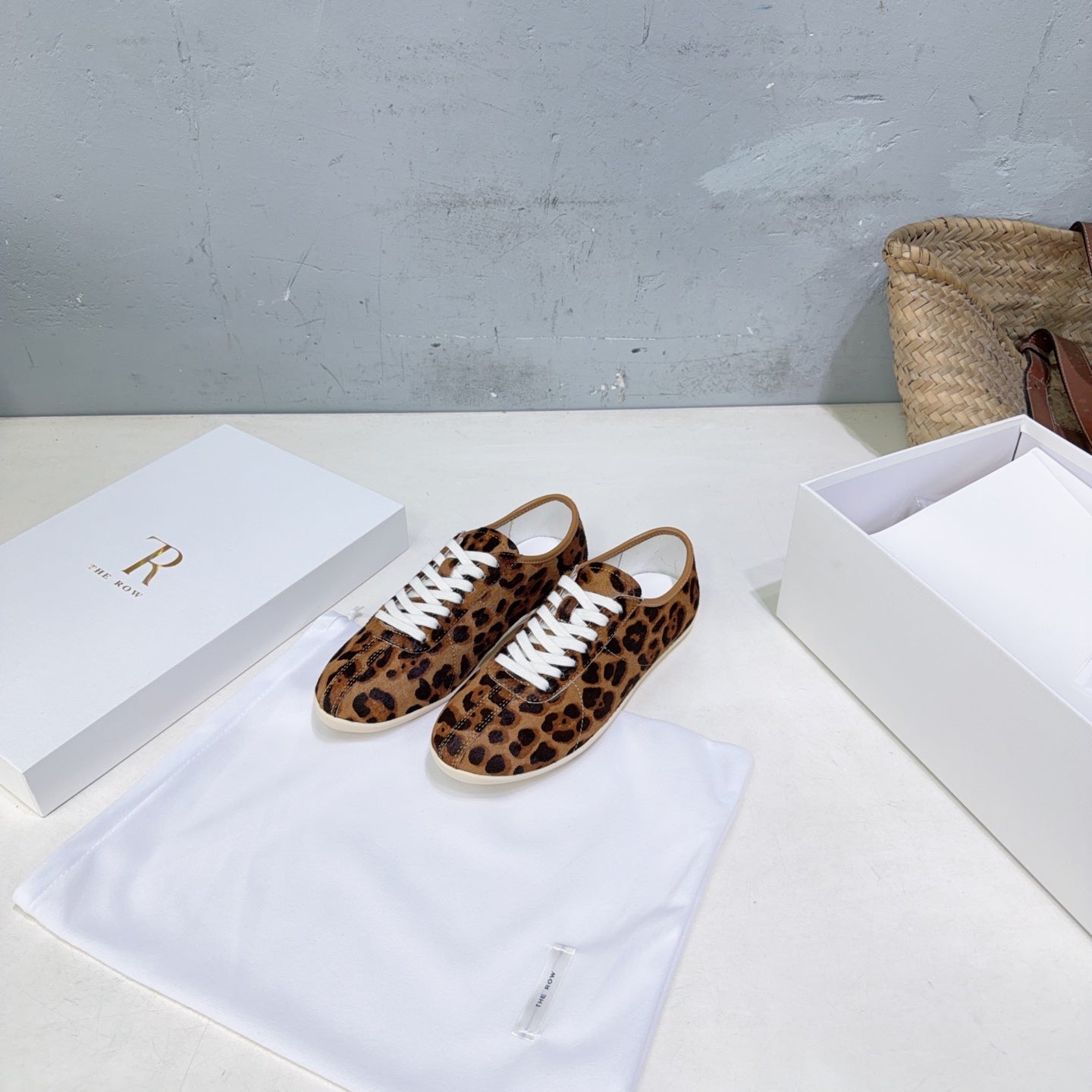THE ROW 26S LACE-UP SNEAKERS IN BROWN LEOPARD CALF HAIR