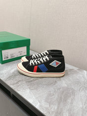 ELIOT SNEAKER IN BLACK MIX BLUE AND RED CANVAS AND CALFSKIN