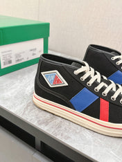 ELIOT SNEAKER IN BLACK MIX BLUE AND RED CANVAS AND CALFSKIN