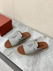 LP 26S LOCK CHARM SLIDES IN GREY CALFSKIN SILVER HARDWARE