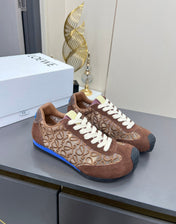LOEWE 26S RUNNER 2.0 SNEAKERS IN DARK BROWN SUEDE AND ANAGRAM JACQUARD