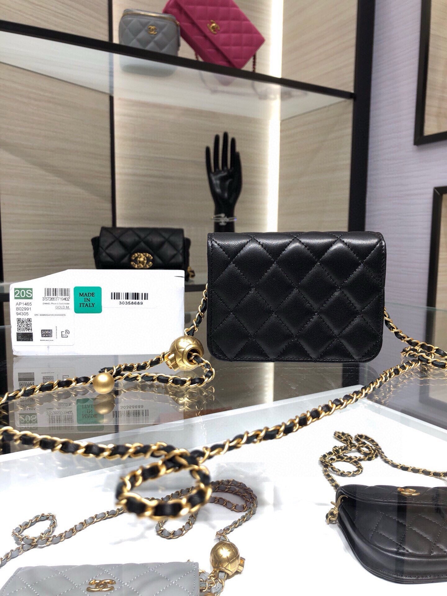 MINI FLAP BAG 12 IN BLACK QUILTED LAMBSKIN GOLD HARDWARE