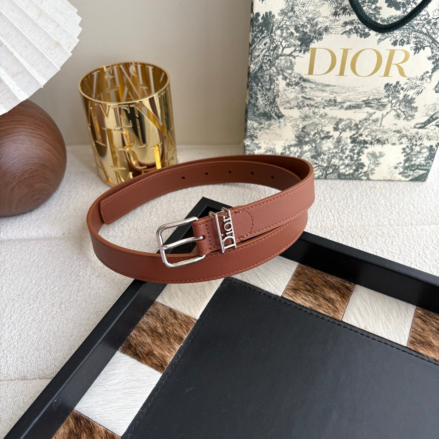 DIOR 26S BELT 25 MM IN BROWN CALFSKIN 650663
