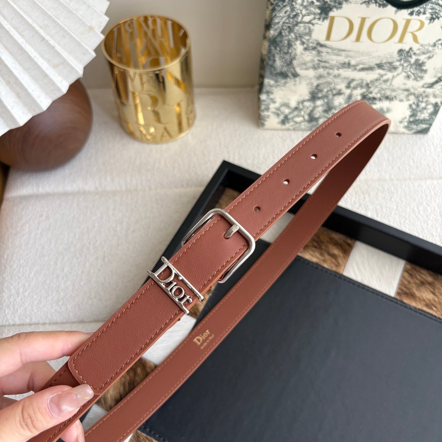 DIOR 26S BELT 25 MM IN BROWN CALFSKIN 650663