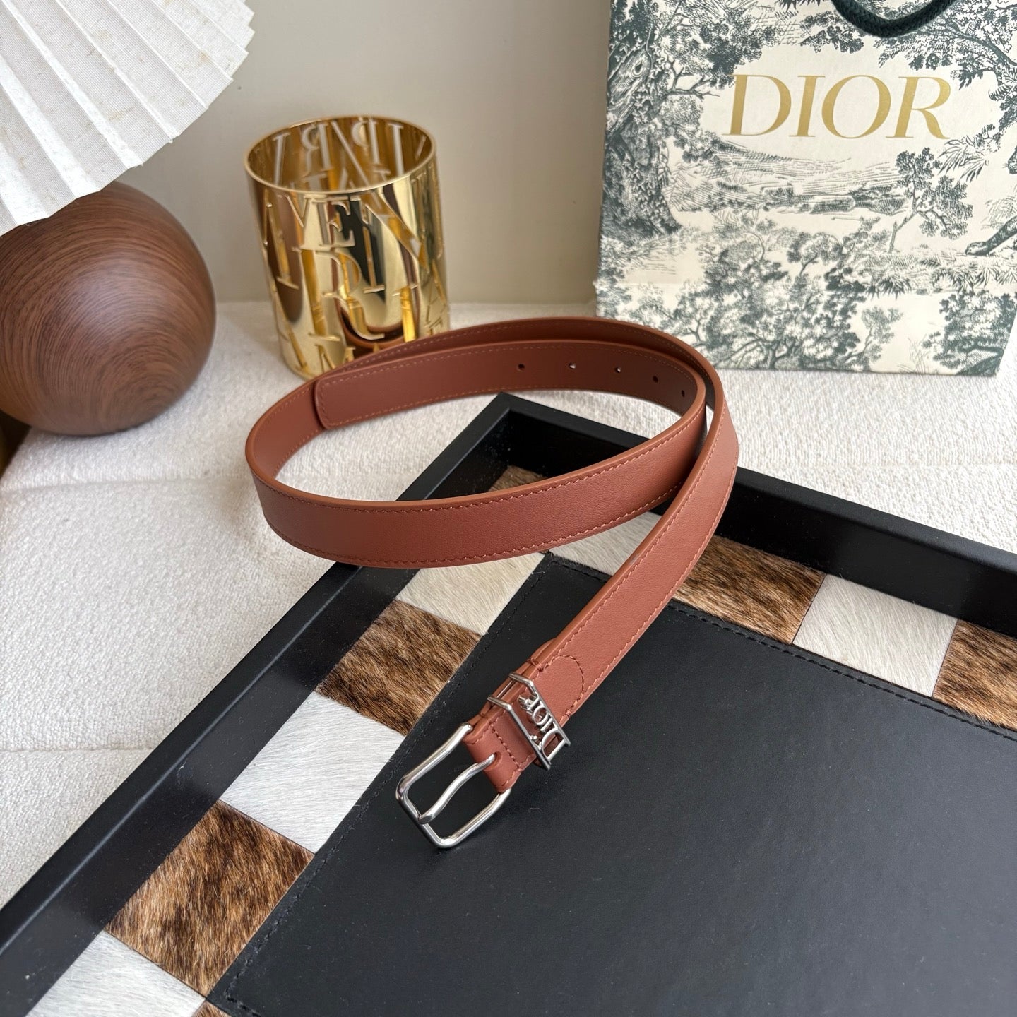 DIOR 26S BELT 25 MM IN BROWN CALFSKIN 650663