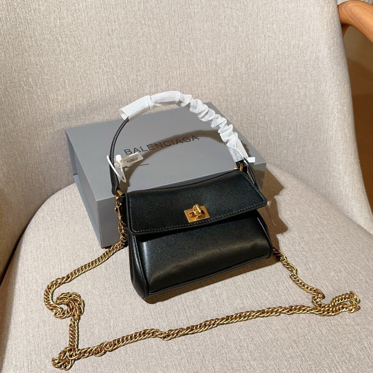 RODEO NANO BAG WITH CHAIN 17 IN BLACK SMOOTH CALFSKIN GOLD HARDWARE