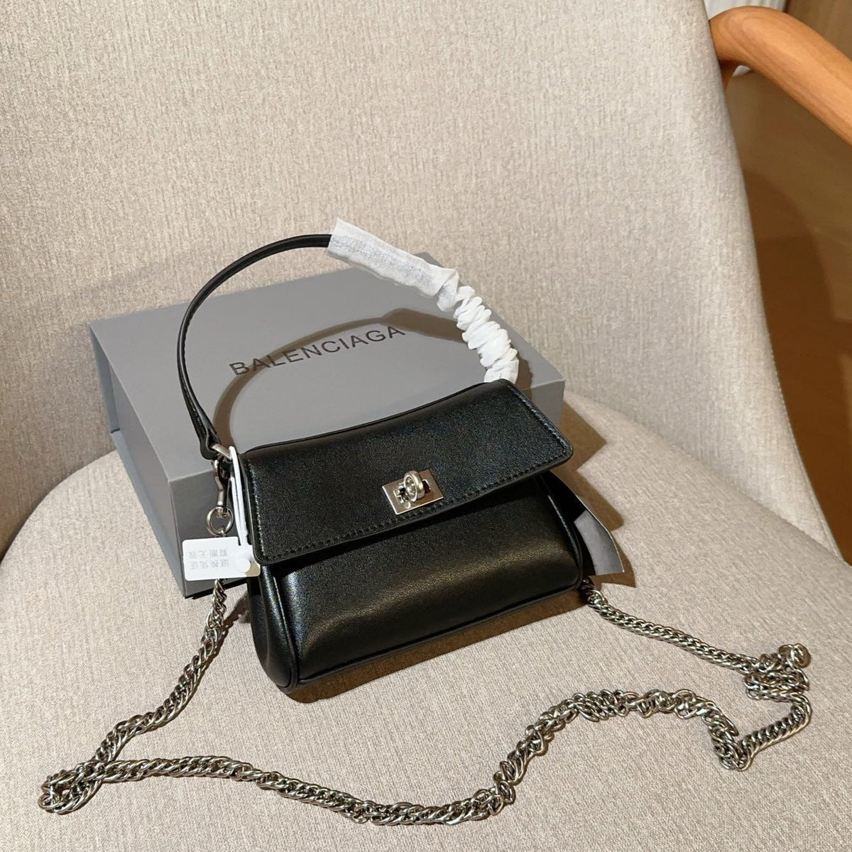 RODEO NANO BAG WITH CHAIN 17 IN BLACK SMOOTH CALFSKIN SILVER HARDWARE