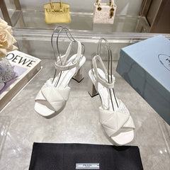 PRADA 25S HIGH-HEEL SANDALS 85 MM IN WHITE LAMBSKIN