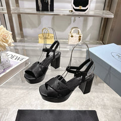 PRADA 25S HIGH-HEEL SANDALS 85 MM IN BLACK LAMBSKIN