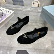 PRADA 25S MARY JANE BALLETS IN BLACK SUEDE