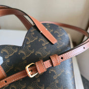 CELINE 25S TEEN COEUR BAG 19 MM IN BLACK TRIOMPHE CANVAS AND TAN CALFSKIN