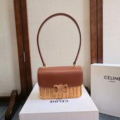 CELINE 25S TEEN GARANCE BAG 18 IN WICKER AND CARAMEL BROWN CALFSKIN