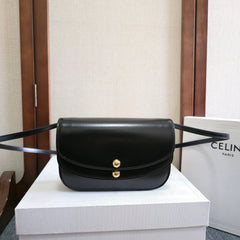 CELINE 25S DUO WALLET ON STRAP 20MM IN BLACK SHINY CALFSKIN