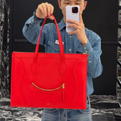 CELINE 25S FLAT CABAS NEW LUGGAGE 44MM IN RED GLOSSY CALFSKIN