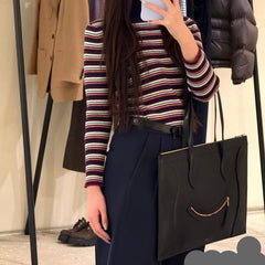 CELINE 25S FLAT CABAS NEW LUGGAGE 44MM IN BLACK GLOSSY CALFSKIN