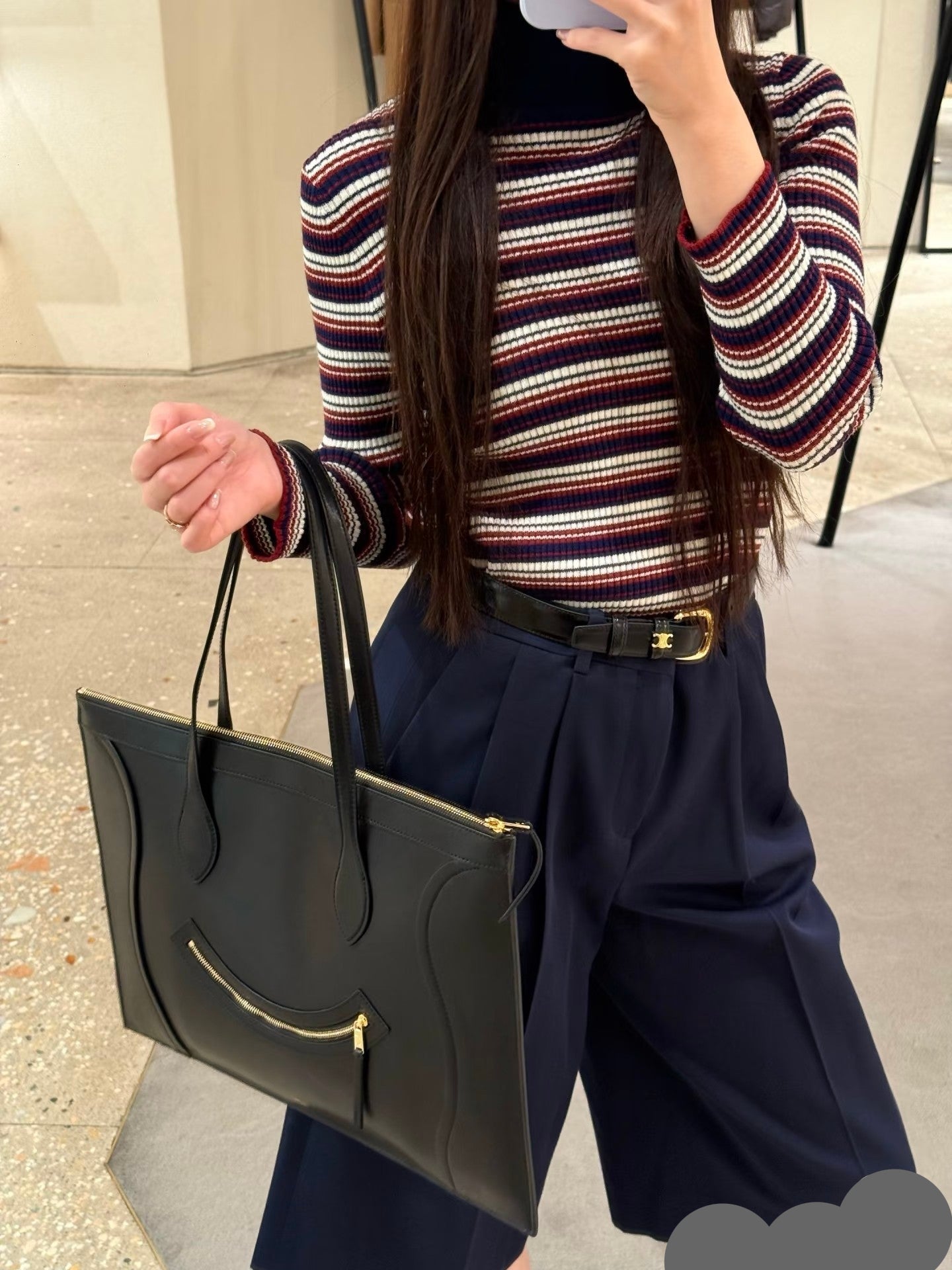 CELINE 25S FLAT CABAS NEW LUGGAGE 44MM IN BLACK GLOSSY CALFSKIN