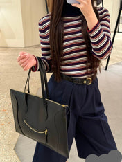 CELINE 25S FLAT CABAS NEW LUGGAGE 44MM IN BLACK GLOSSY CALFSKIN