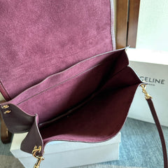 CELINE 25S BESACE SOFT TRIOMPHE 32MM IN SYRAH RED SUPPLE SHINY LAMBSKIN